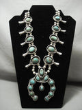 Opulent Vintage Navajo Natural Royston Turquoise Native American Jewelry Silver Squash Blossom Necklace-Nativo Arts
