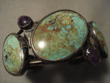 Opulent Vintage Navajo Natural Turquoise & Amethyst Native American Jewelry Silver Bracelet-Nativo Arts