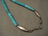 Opulent Vintage Navajo Old Morenci Turquoise Leaf Native American Jewelry Silver Necklace Old-Nativo Arts