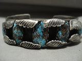 Opulent Vintage Navajo Persin/ Bisbee Turquoise Native American Jewelry Silver Leaf Bracelet-Nativo Arts
