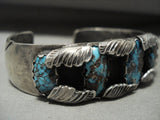 Opulent Vintage Navajo Persin/ Bisbee Turquoise Native American Jewelry Silver Leaf Bracelet-Nativo Arts