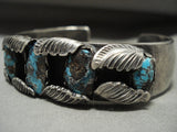 Opulent Vintage Navajo Persin/ Bisbee Turquoise Native American Jewelry Silver Leaf Bracelet-Nativo Arts