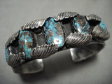 Opulent Vintage Navajo Persin/ Bisbee Turquoise Native American Jewelry Silver Leaf Bracelet-Nativo Arts