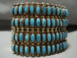 Opulent Vintage Navajo 'Quad Row Turquoise' Blue Gem Gold Native American Jewelry Silver Bracelet-Nativo Arts