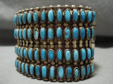 Opulent Vintage Navajo 'Quad Row Turquoise' Blue Gem Gold Native American Jewelry Silver Bracelet-Nativo Arts