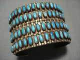 Opulent Vintage Navajo 'Quad Row Turquoise' Blue Gem Gold Native American Jewelry Silver Bracelet-Nativo Arts