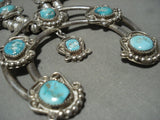 Opulent Vintage Navajo Royston Turquoise Native American Jewelry Silver Squash Blossom Necklace Old-Nativo Arts