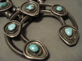 Opulent Vintage Navajo Sleeping Beauty Turquoise Native American Jewelry Silver Squash Blossom Necklace-Nativo Arts