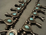 Opulent Vintage Navajo Sleeping Beauty Turquoise Native American Jewelry Silver Squash Blossom Necklace-Nativo Arts