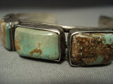 Opulent Vintage Navajo 'Squared Royston Turquoise' Native American Jewelry Silver Bracelet-Nativo Arts