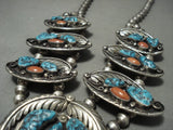 Opulent Vintage Navajo Turquoise Coral Native American Jewelry Silver Squash Blossom Necklace-Nativo Arts