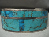 Opulent Vintage Navajo Turquoise Inlay Native American Jewelry Silver Bracelet- Heavy!-Nativo Arts