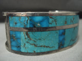 Opulent Vintage Navajo Turquoise Inlay Native American Jewelry Silver Bracelet- Heavy!-Nativo Arts