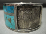 Opulent Vintage Navajo Turquoise Inlay Native American Jewelry Silver Bracelet- Heavy!-Nativo Arts