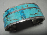 Opulent Vintage Navajo Turquoise Inlay Native American Jewelry Silver Bracelet- Heavy!-Nativo Arts