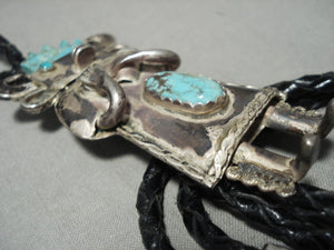 Opulent Vintage Navajo **turquoise Kachina** Native American Jewelry Silver Bolo Tie Old-Nativo Arts
