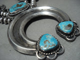 Opulent Vintage Navajo Turquoise Native American Jewelry Silver Squash Blossom Necklace Old-Nativo Arts