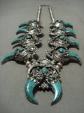 Opulent Vintage Navajo Turquoise Native American Jewelry Silver Squash Blossom Necklace-Nativo Arts