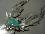 Opulent Vintage Navajo Willie 'Bursting Native American Jewelry Silver' Carico Lake Turquoise Necklace-Nativo Arts