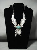 Opulent Vintage Navajo Willie 'Bursting Native American Jewelry Silver' Carico Lake Turquoise Necklace-Nativo Arts