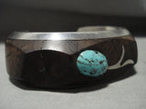 Opulent Vintage Navajo 'Wood And Blue Wind Turquoise' Native American Jewelry Silver Bracelet Old-Nativo Arts