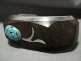 Opulent Vintage Navajo 'Wood And Blue Wind Turquoise' Native American Jewelry Silver Bracelet Old-Nativo Arts