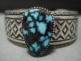 Opulent Vintage 'Wide Webbed Lander Blue Turquoise' Navajo Native American Jewelry Silver Bracelet-Nativo Arts