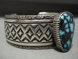 Opulent Vintage 'Wide Webbed Lander Blue Turquoise' Navajo Native American Jewelry Silver Bracelet-Nativo Arts