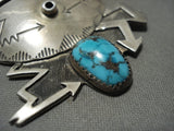 Opulent Vintage Zuni 'Lightning Strike' Turquoise Native American Jewelry Silver Mask Pin Old-Nativo Arts