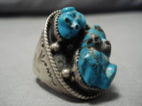 Opulent Vintage Zuni Native American Navajo Turquoise Frog Fetish Sterling Silver Ring Old-Nativo Arts