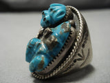 Opulent Vintage Zuni Native American Navajo Turquoise Frog Fetish Sterling Silver Ring Old-Nativo Arts