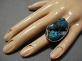 Opulent Vintage Zuni Native American Navajo Turquoise Frog Fetish Sterling Silver Ring Old-Nativo Arts