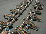 Opulent Vintage Zuni/ Navajo Turquosie Lapis Native American Jewelry Silver Squash Blossom Necklace-Nativo Arts