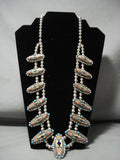 Opulent Vintage Zuni/ Navajo Turquosie Lapis Native American Jewelry Silver Squash Blossom Necklace-Nativo Arts