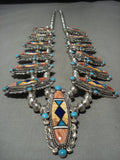 Opulent Vintage Zuni/ Navajo Turquosie Lapis Native American Jewelry Silver Squash Blossom Necklace-Nativo Arts