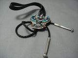 Opulent Vintage Zuni Turquoise Coral Huge Sterling Native American Jewelry Silver Bolo Tie Old-Nativo Arts