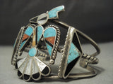 Opulent Vintage Zuni Turquoise Thunderbird Sterling Native American Jewelry Silver Bracelet Old Pawn-Nativo Arts