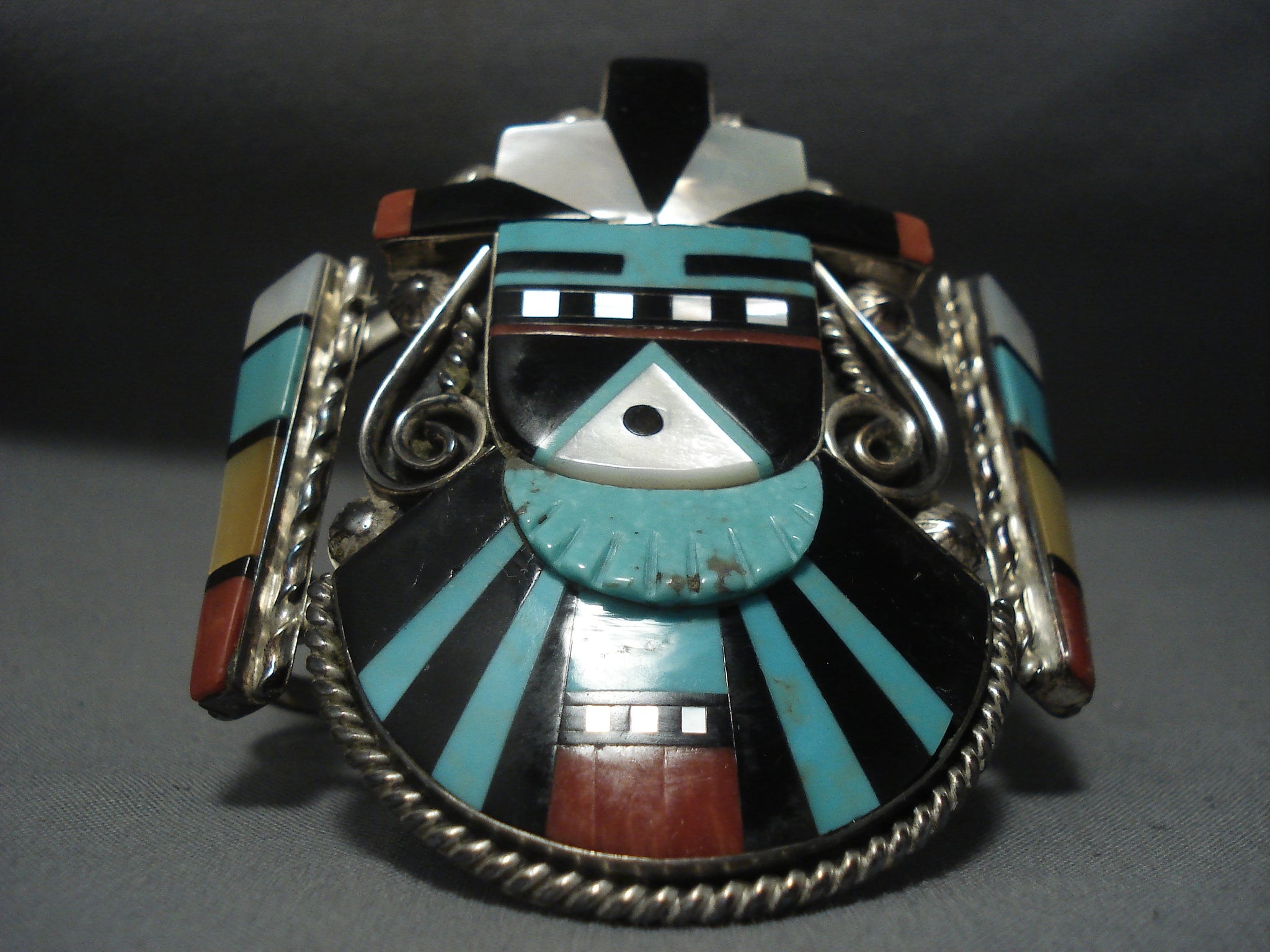 Kachina store Turquoise Inlay Sterling Silver 925 Ring