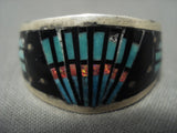 Outer Space Navajo Turquoise Onyx Native American Jewelry Silver Graduating Ring-Nativo Arts