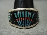 Outer Space Navajo Turquoise Onyx Native American Jewelry Silver Graduating Ring-Nativo Arts