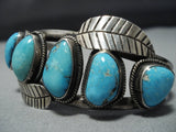 Outstanding Vintage Native American Jewelry Navajo Leaf Blue Gem Turquoise Sterling Silver Bracelet Cuff-Nativo Arts