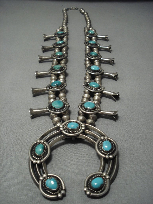 Over 200 Grams! Vintage Navajo Squash Blossom Sterling Native American Jewelry Silver Turquoise Necklace-Nativo Arts