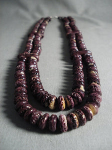 Over 200 Purple Shells Navajo Sterling Native American Jewelry Silver Necklace-Nativo Arts