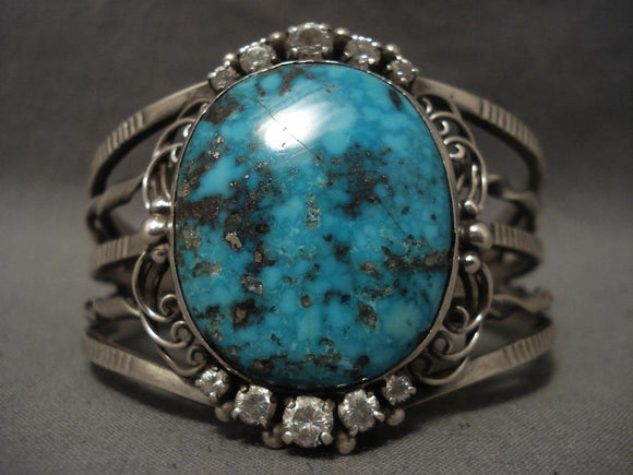 Phenomenal Vintage Navajo Persian Turquoise Native American Jewelry Silver Bracelet-Nativo Arts