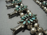 Pinnacle Vintage Native American Jewelry Navajo Green Turquoise Sterling Silver Squash Blossom Necklace-Nativo Arts