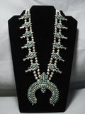 Pinnacle Vintage Native American Jewelry Navajo Green Turquoise Sterling Silver Squash Blossom Necklace-Nativo Arts