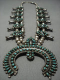 Pinnacle Vintage Native American Jewelry Navajo Green Turquoise Sterling Silver Squash Blossom Necklace-Nativo Arts