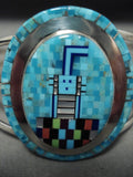 Pixel Turquoise Inlay Extreme Kachina Vintage Zuni/ Navajo Native American Jewelry Silver Bracelet-Nativo Arts