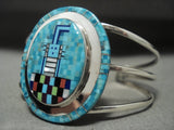 Pixel Turquoise Inlay Extreme Kachina Vintage Zuni/ Navajo Native American Jewelry Silver Bracelet-Nativo Arts