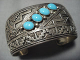 Plethora Of Pueblos Vintage Native American Jewelry Navajo Sky Blue Turquoise Sterling Silver Bracelet-Nativo Arts